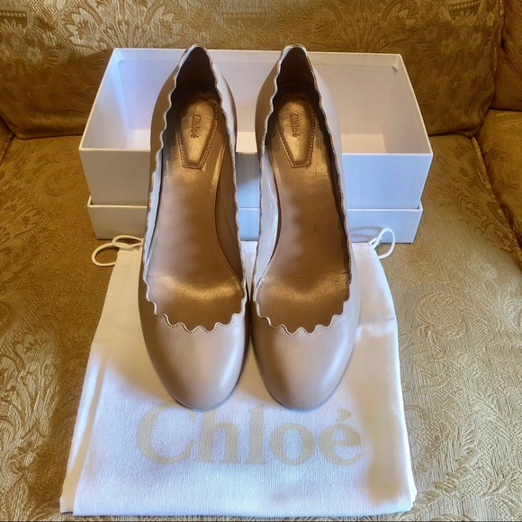 Chloe Lauren scallops heel pump 38.5 8 nude beige - Picture 2 of 8